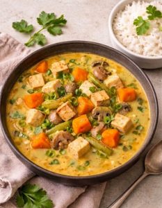 תבשיל ירקות עם טופו ברוטב קארי וחלב קוקוס