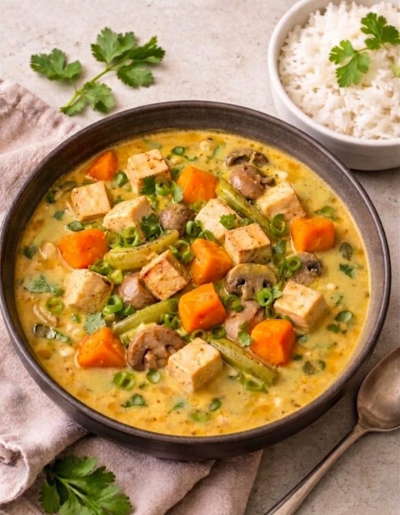 תבשיל ירקות עם טופו ברוטב קארי וחלב קוקוס