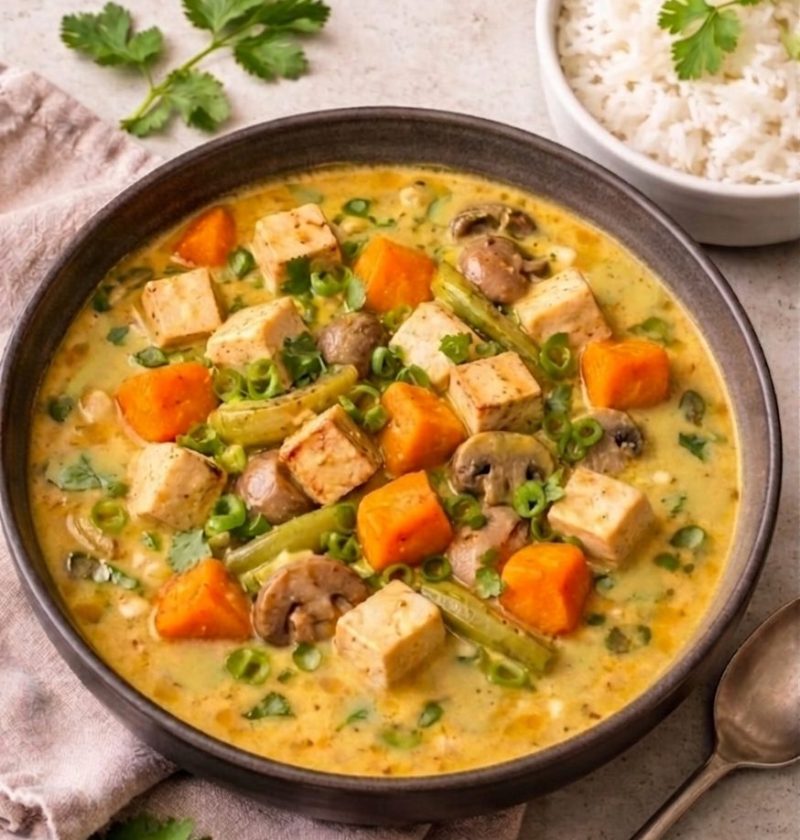 תבשיל ירקות עם טופו ברוטב קארי וחלב קוקוס