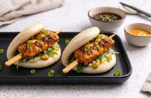 שיפודי סלמון בתוך באן